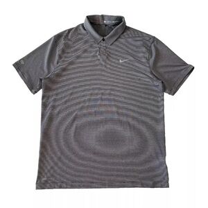 Nike Tiger Woods TW Dri-Fit Polo Shirt Men's L Black/Gray Stripe Snap Button